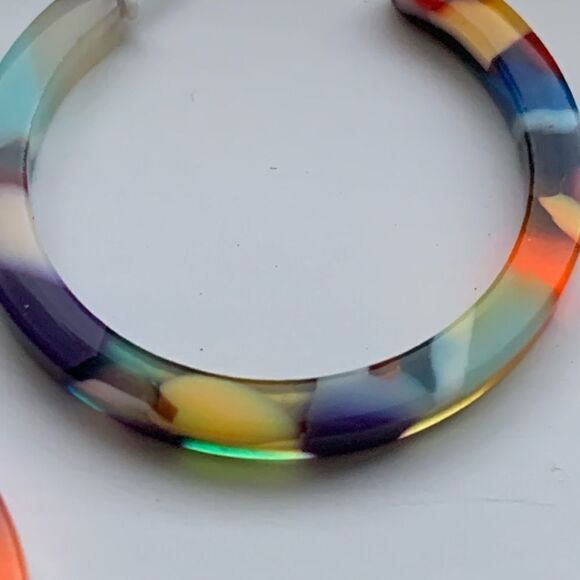 Colorful Swirled Marbleized Acetate Eco Unisex Hoop Handmade Men’s Earrings NEW - Picture 6 of 11